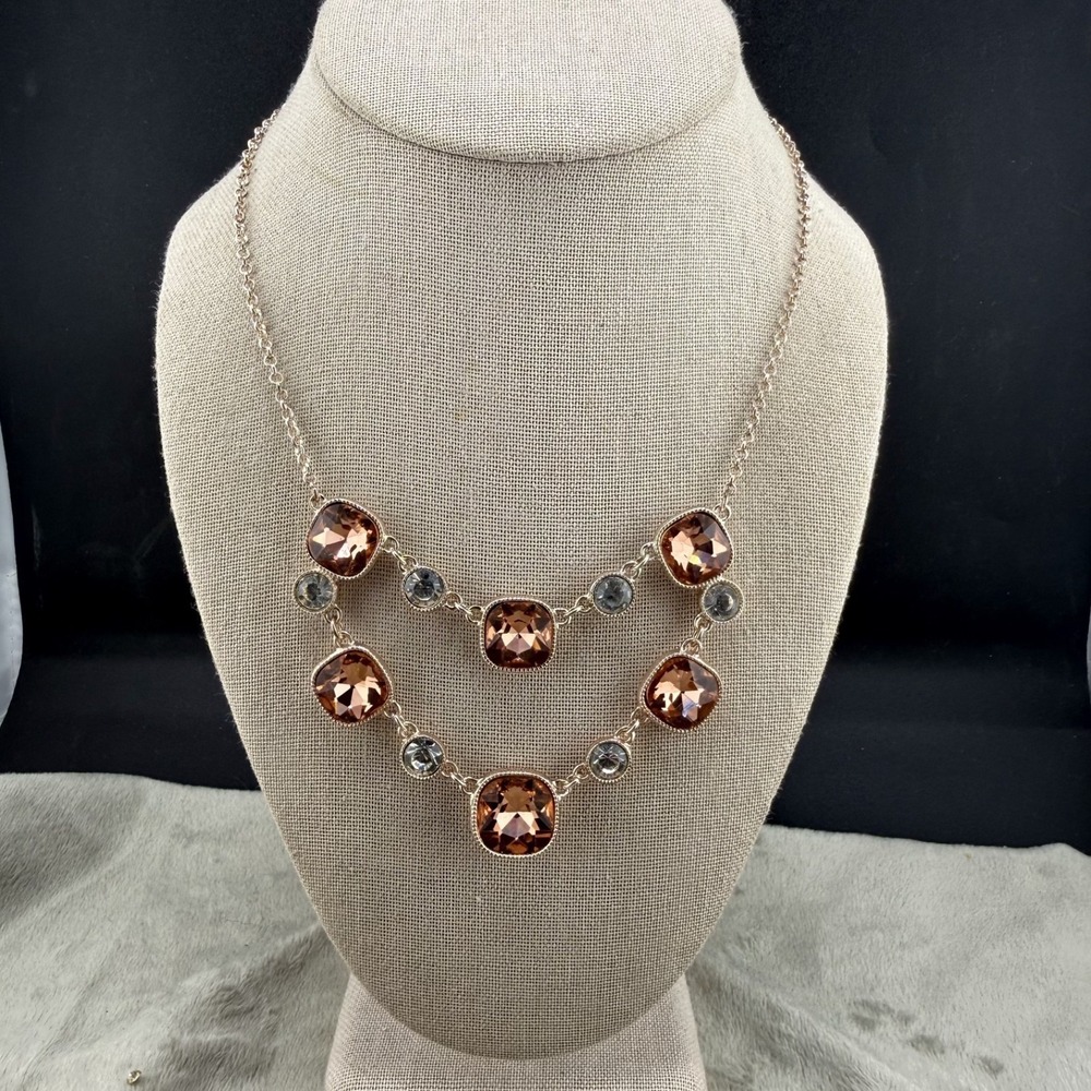 Monet Necklace Rose Gold Tone‎ Rhinestone Signed 18"